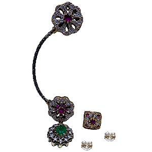 Brinco Turco Assimétrico Mandala Pêndulo Oval Verde