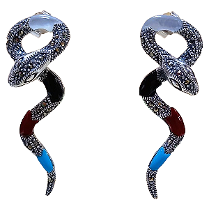 Brinco Cobra Serpente de Prata 925 Marcassitas 7,8g