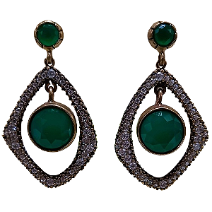Brinco Turco Prata 925 e Bronze Verde e Cristal 12g
