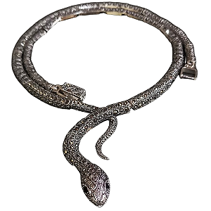Colar Cobra Serpente de Prata 925 Cravejada de Marcassitas