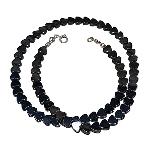 Colar Choker Corações de Hematita e Prata 925 8 mm