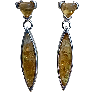 Brincos de Prata 925 e Pedra Citrino