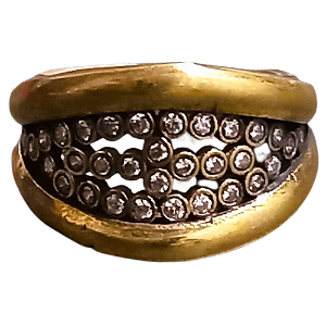 Anel Turco de Prata 925 e Bronze Zircônias Cristal