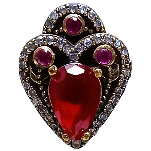 Anel Turco de Prata 925 e Bronze Princesa Vermelho e Cristal No.18