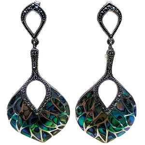 Máxi Brinco de Prata 925 Marcassitas e Abalone Natural