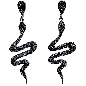 Máxi Brinco Cobra Serpente de Prata 925 e Marcassitas 7 cm