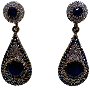 Brinco Turco Prata 925 e Bronze Gota Azul