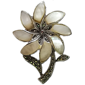 Pingente Flor de Prata 925 Marcassitas e Madrepérola