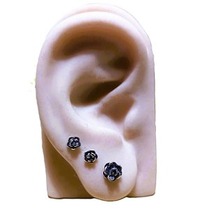 Conjunto 3 Pares de Brinco de Prata 925 Florzinhas Envelhecidas