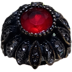 Máxi Anel Turco Prata 925 e Bronze Redondo Vermelho e Cristal