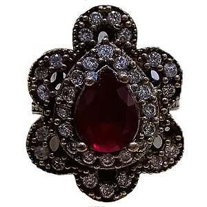 Anel Turco Prata Turca Nuvem Vermelho E Cristal