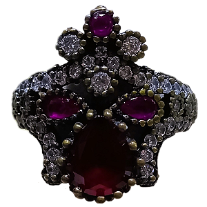 Anel Turco Prata Turca Majestade Rubi Pink e Cristal No. 22