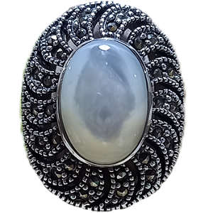 Anel de Prata 925 Marcassitas e Madrepérola Oval No. 15/16