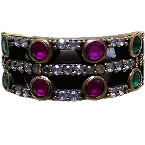 Anel Turco Prata 925 e Bronze Arcos Rubi Verde Cristal No.20