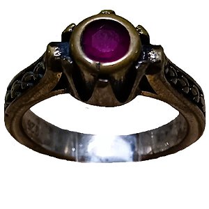 Anel Turco Prata 925 e Bronze Solitário Medieval Rubi