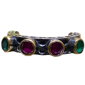 Anel Turco Medieval Verde e Rubi de Prata 925 e Bronze No.20