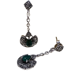 Brinco de Prata 925 com Marcassitas e Ágata Verde 5g