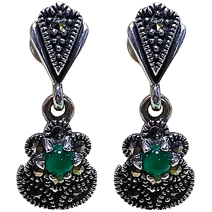 Brinco Florzinha de Prata 925 com Marcassitas e Ágata Verde