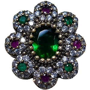 Anel Turco Prata 925 e Bronze Pink Verde Cristal No. 23/24
