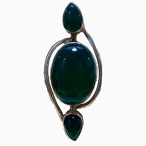 Máxi Anel de Prata 925 e Pedra Natural Jade Verde No. 17