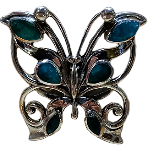 Máxi Anel Borboleta de Prata 925 e Esmeralda No. 25