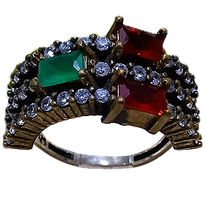 Anel Turco Prata 925 e Bronze Retângulos Vermelho e Verde No.20