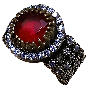Anel Turco Prata 925 e Bronze Redondo Vermelho e Cristal No.17