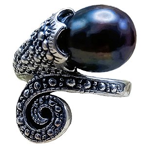 Anel de Prata 925 e Pérola Negra de Água Doce No. 18/19
