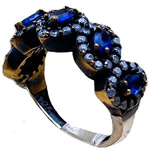 Anel Meia Aliança Turca de Prata 925 e Bronze Azul e Cristal