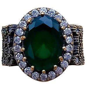 Anel Turco de Prata 925 e Bronze Oval Verde No. 18