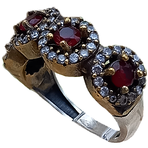 Anel Turco de Prata 925 e Bronze Círculos Vermelho e Cristal