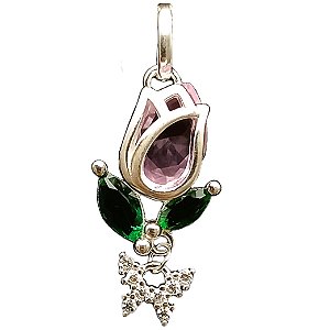 Pingente Flor De Prata 925 Botão de Rosa com Borboleta