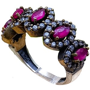 Anel Turco de Prata 925 e Bronze Rubi e Cristal No. 19