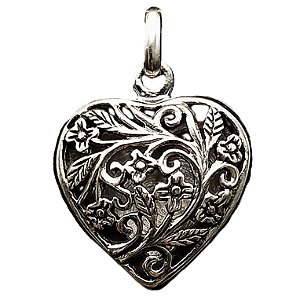 Pingente Difusor Relicário de Prata 925 Coração Flores e Galhos
