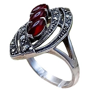 Anel de Prata 925 com Marcassitas e Ágata Vermelha No. 15/16