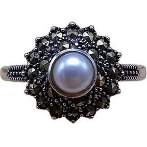Anel de Prata 925 com Marcassitas e Pérola de Água Doce No. 16/17