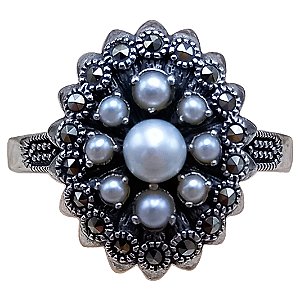 Anel de Prata 925 Marcassitas e Pérolas de Água Doce No. 23
