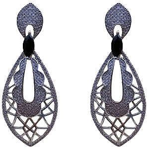 Brinco Longo de Prata 925 Brilhante Cravejado Longo 5,5 cm