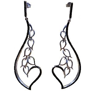 Máxi Brincos de Prata 925 Cravejado Zircônias Negras 7 cm