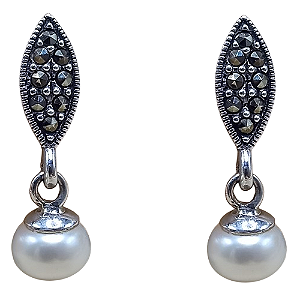 Brinco de Prata 925 Pérola e Marcassitas
