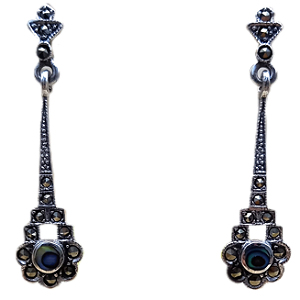 Brinco de Prata 925 com Marcassitas e Abalone 4cm