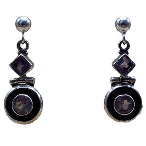 Brinco de Prata 925 e Pedra Ametista