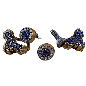 Brinco Turco Prata Turca Azul e Cristal Círculo e Pêndulo