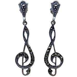 Brincos de Prata 925 Clave de Sol com Marcassitas