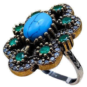 Anel Turco Prata Turca Nuvem Turquesa No. 20