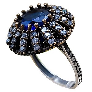 Anel Turco Prata 925 e Bronze Redondo Azul No.21