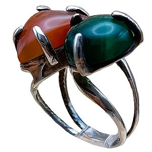 Anel de Prata 925 com Ágata Verde e Nude No. 18
