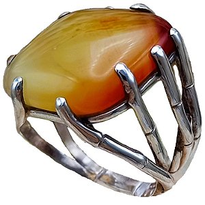 Anel de Prata 925 com Pedra Ágata Mel No.20