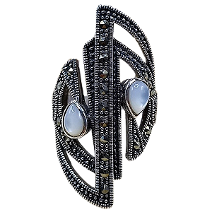 Máxi Anel de Prata 925 com Marcassitas e Madrepérola