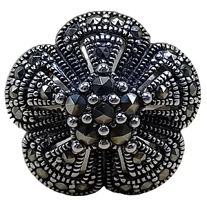 Anel de Prata 925 Flor com Marcassitas No. 16